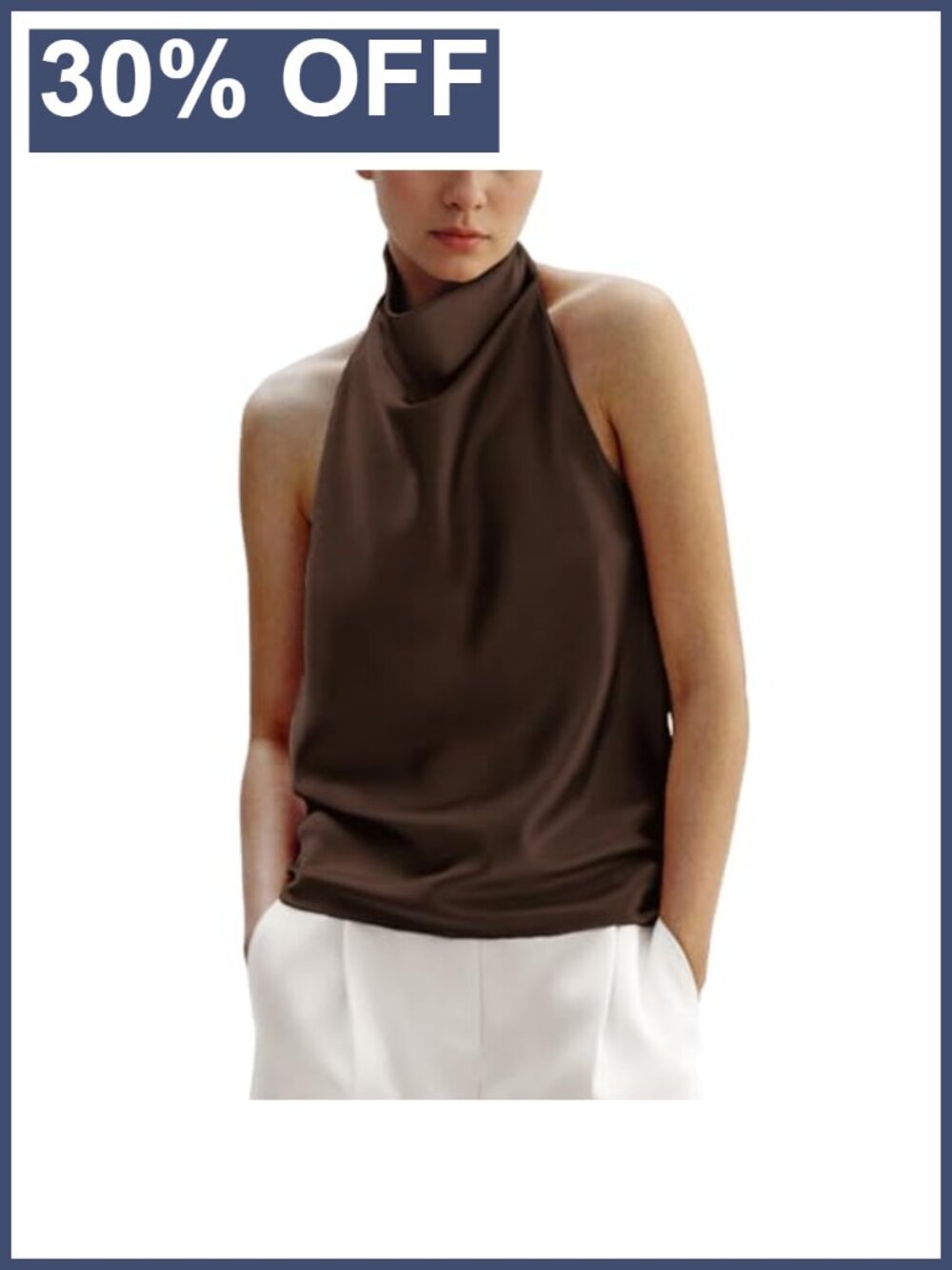 Silk Satin Halter Tank Top Draped Front Backless Women's Summer Camisole